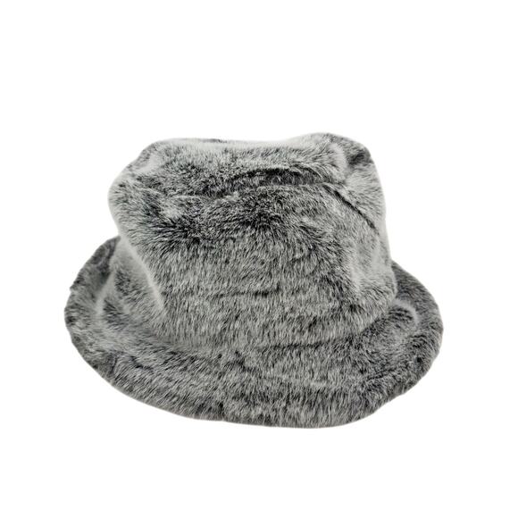 New Charter Club Faux Fur Fuzzy Bucket Hat Soft Lightweight Gray Streetwear - Picture 1 of 7